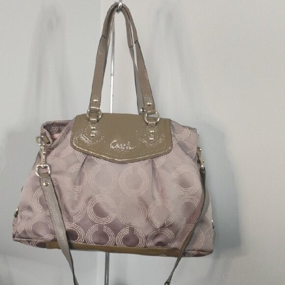 COACH Ashley Dotted Op Art Olive Green Gray Convertible Satchel Bag Shoulder Bag - Picture 6 of 12